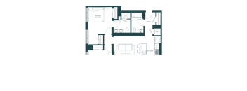 the floor plan of a house with a bedroom and a living room