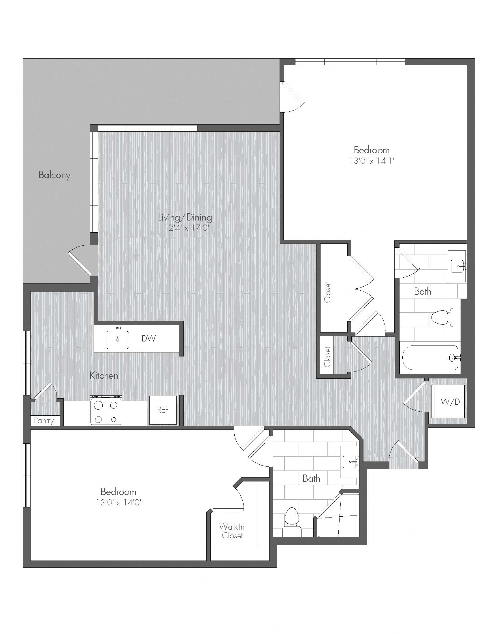 2 Bedroom / 2 Bathroom 1,141sqft.