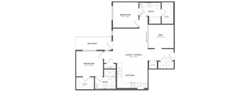 A floor plan of a building with multiple rooms and corridors.