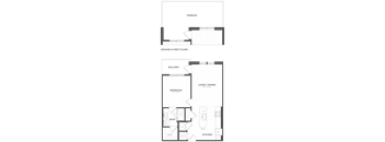 A floor plan of a building with multiple rooms and corridors.