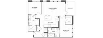 A floor plan of a building with multiple rooms and corridors.