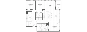A floor plan of a building with multiple rooms and corridors.