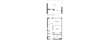 A floor plan of a building with multiple rooms and corridors.