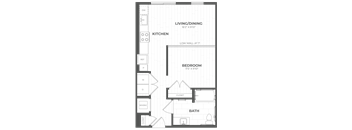 A floor plan of a building with rooms labeled, such as "Kitchen" and "Bathroom."