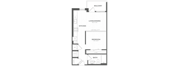 A floor plan of a building with rooms labeled, including a large central room and several smaller rooms surrounding it.