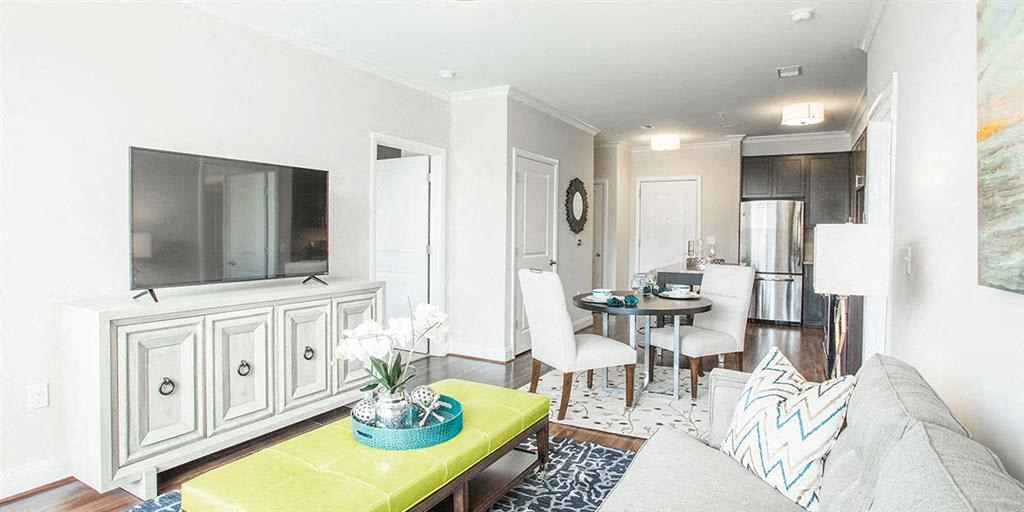 a living room with a couch and a television