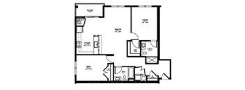 a floor plan of a small house with a bedroom and a living room