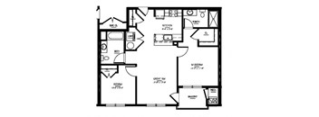 the schematic floor plan of a small house with a kitchen and a living room