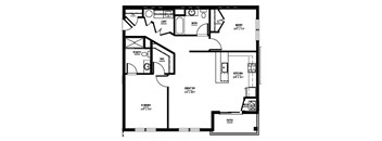 a floor plan of a small house with a bedroom and a bathroom
