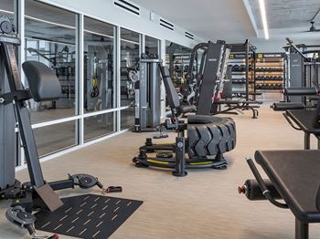 Fitness Center including Interactive Training Echelon Mirrors