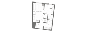 a floor plan of a small apartment with a kitchen and a living room