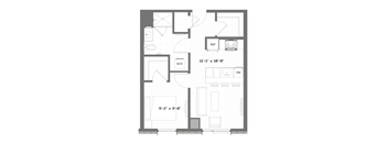 a floor plan of a small apartment with a kitchen and a living room