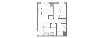a floor plan of a small apartment with a kitchen and a living room