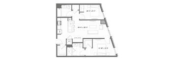 a floor plan of a small apartment with a staircase
