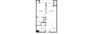 a floor plan of a room with a bathroom and a bedroom