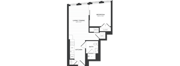 a floor plan of a bedroom apartment with a bathroom and a kitchen
