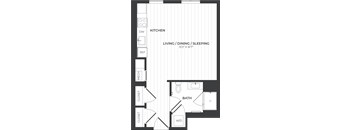 a floor plan of a room with a bedroom and a bathroom