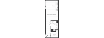a floor plan of a small house with a bedroom and a bathroom