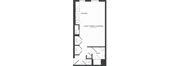 a floor plan of a small house with a bedroom and a bathroom