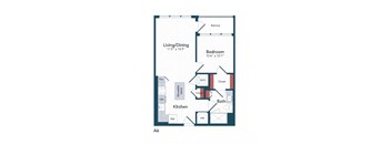 a floor plan of a bedroom apartment with an open floor plan