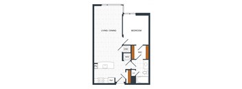 a blueprint of a 1 bedroom floor plan with an attic