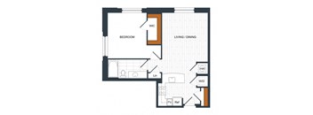 a floor plan of a unit with a bedroom and a living room