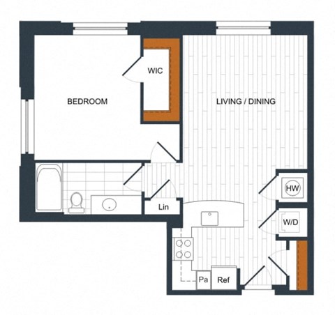 a floor plan of a unit with a bedroom and a living room