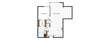 a floor plan of a unit with a bedroom and a living room