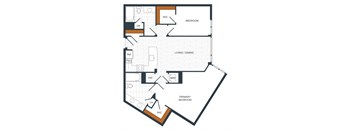 a floor plan of a bedroom apartment with a bathroom and a living room