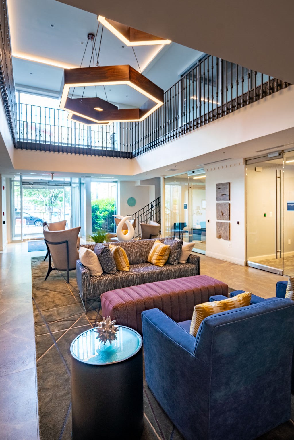 a living room with couches and a table