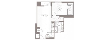 a floor plan of an apartment with a bedroom and a living room