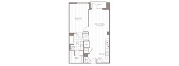 a floor plan of a small apartment with a bedroom and a living room