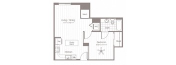 a floor plan of a house with a bedroom and a kitchen