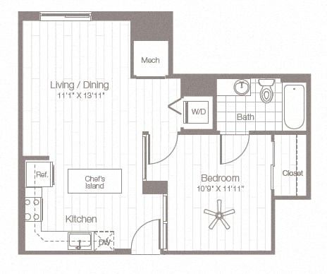 a floor plan of a house with a bedroom and a kitchen