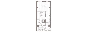 a floor plan of a small apartment with a bedroom and a kitchen