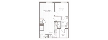 a floor plan of a small apartment with a bedroom and a living room