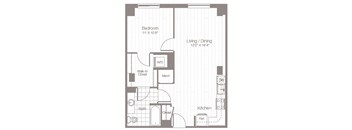 a floor plan of a small apartment with a bedroom and a bathroom
