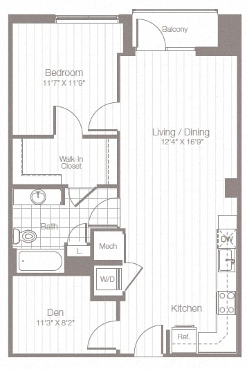 an illustration of a 1 bedroom floor plan