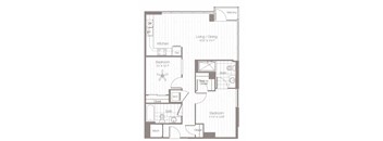 a floor plan of a small apartment with a bedroom and a living room