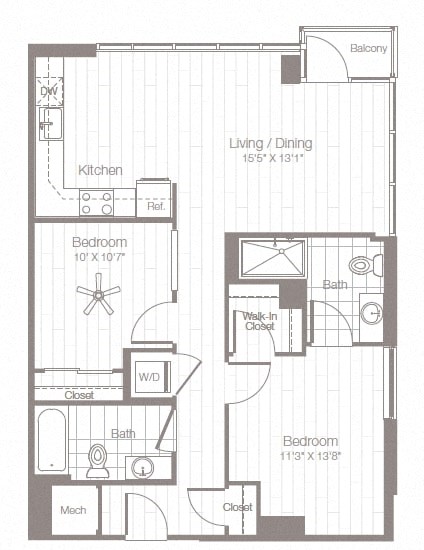 a floor plan of a small apartment with a bedroom and a living room