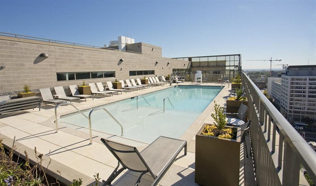 the pool on the rooftop of a building