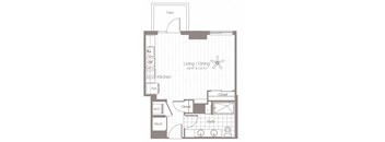 a floor plan of a small apartment with a bedroom and a living room
