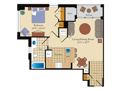a floor plan of a residence with bedrooms and a living room