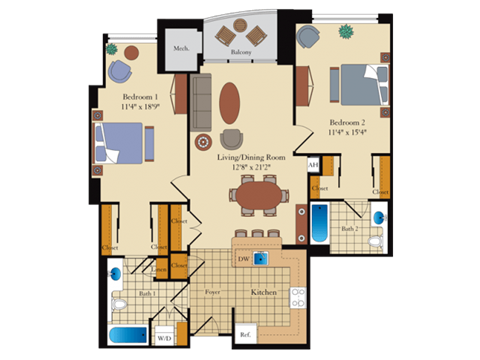 a floor plan of a residence with a large living room and a dining room