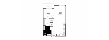 a floor plan of a studio apartment with a bedroom and a living room