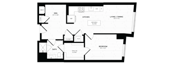 a floor plan of a room with a bedroom and a bathroom