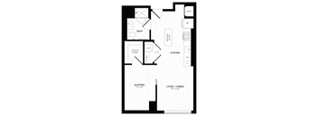 a floor plan of a bedroom apartment with a living room and kitchen