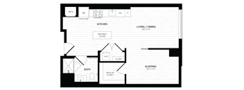 a floor plan of a room with a bedroom and a bathroom