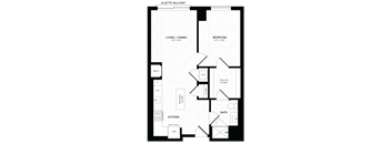 a floor plan of a bedroom apartment with a bathroom and kitchen