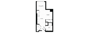 a floor plan of a small house with a kitchen and a living room
